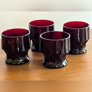 Set of 4 Vintage Viking Ruby Depression Honeycomb Tumblers